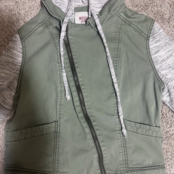 Mossimo Jacket Girls Size Large (10/12) Green Gray Hooded Knit Sleeves Full Zip - Picture 3 of 6
